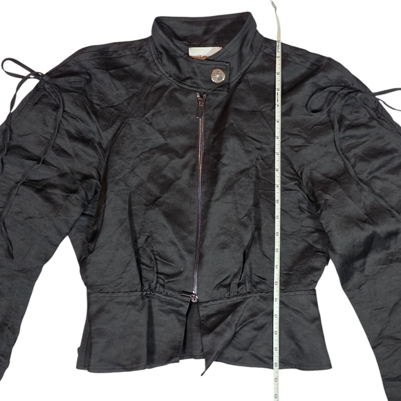 LEWIT Zip Front Linen Blend Peplum Jacket | Small | Black | Contemporary Luxury - Picture 9 of 13